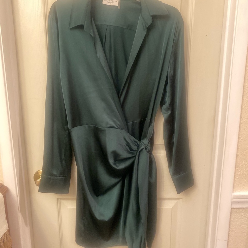 Dress Forum Green Asymmetrical Ruched Long Sleeve Dress - Picture 2 of 7